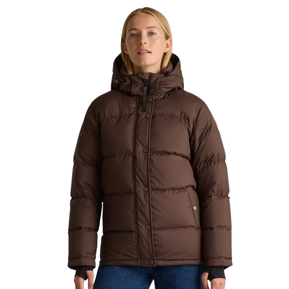 EUC Women's S Quince Responsible Down Puffer Jacket Hot Fudge Brown Preppy Luxe